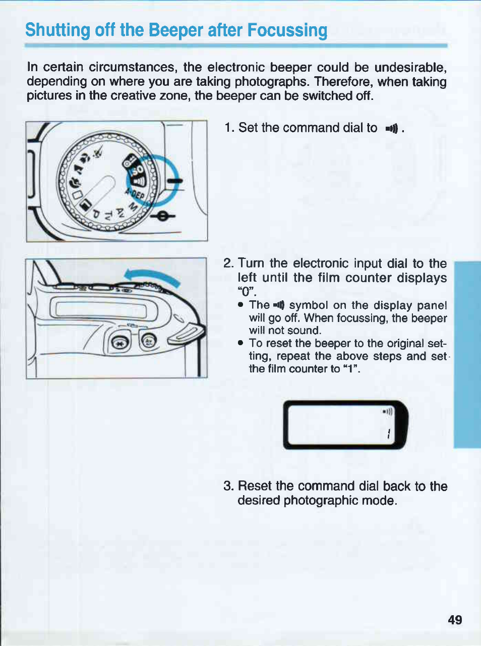 Shutting off the beeper after focussing | Canon EOS 500QD User Manual | Page 49 / 64