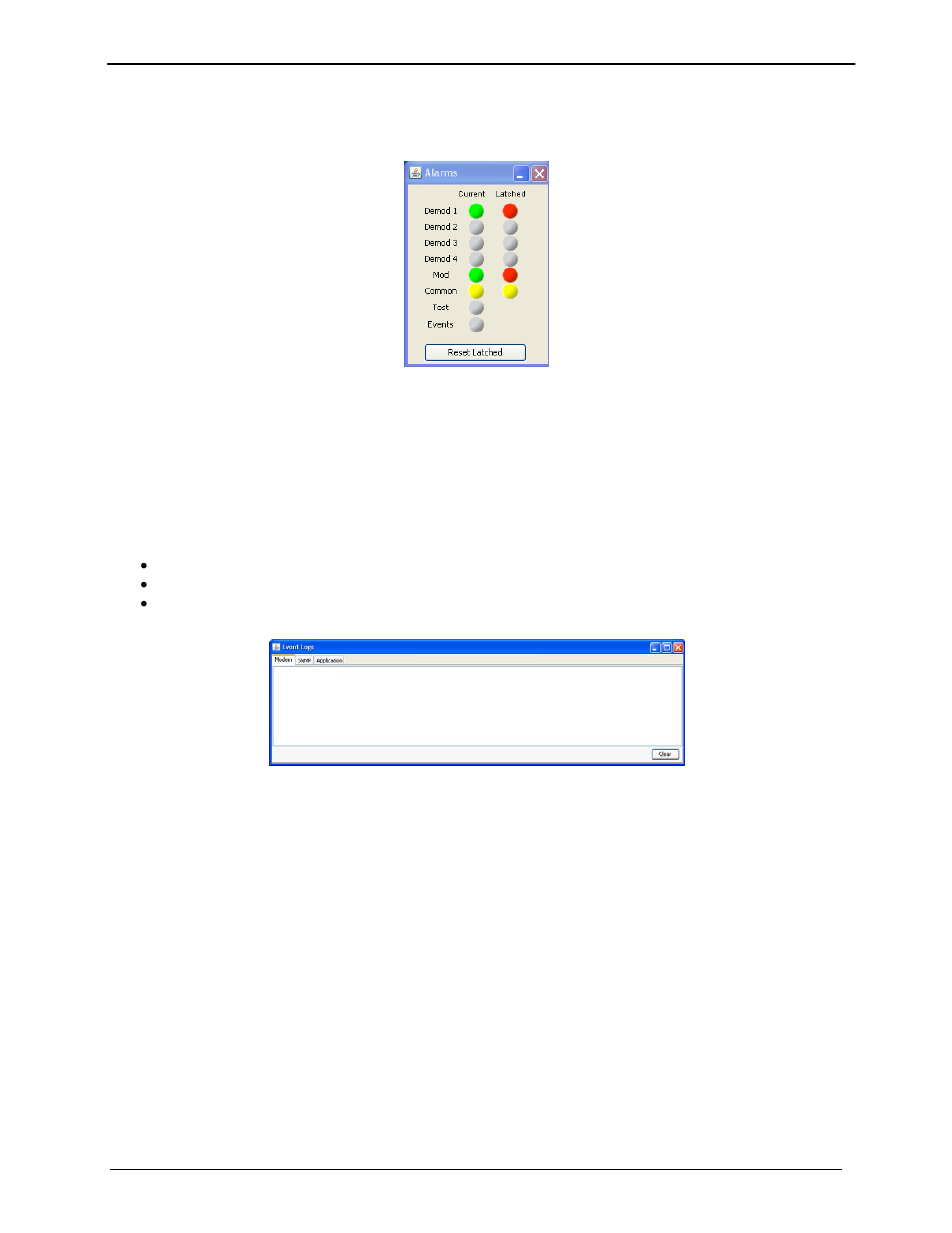 3 alarm status screen, 4 events log screen | Comtech EF Data MDX420 SkyWire Manual User Manual | Page 91 / 122