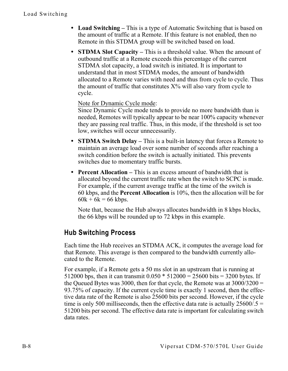 Hub switching process, Hub switching process . . . . . . . . .b-8 | Comtech EF Data CDM-570/570L Vipersat User Manual | Page 126 / 192