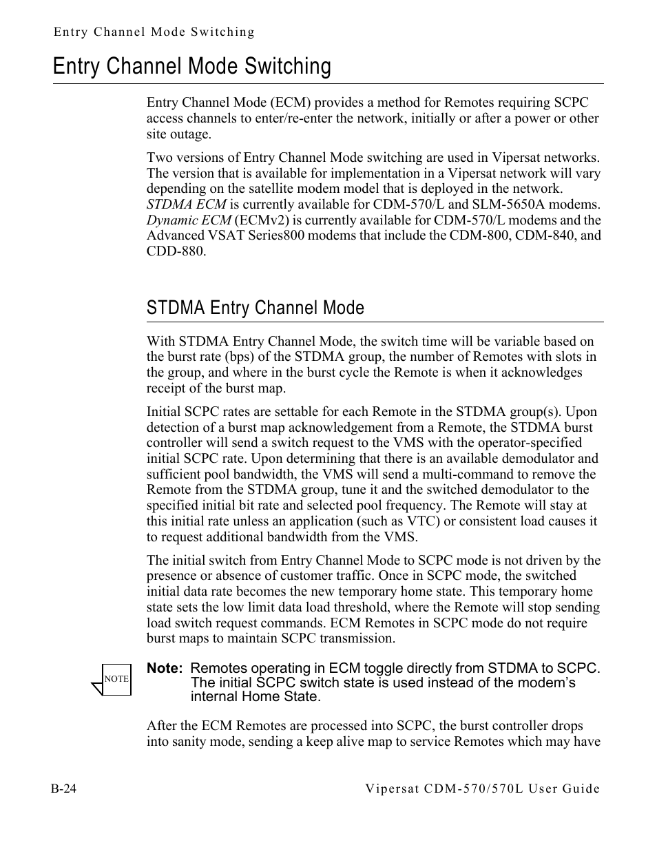 Entry channel mode switching, Stdma entry channel mode, Entry channel mode switching . . . . . . . . b-24 | Stdma entry channel mode . . . . . . . b-24 | Comtech EF Data CDM-570/570L Vipersat User Manual | Page 142 / 192