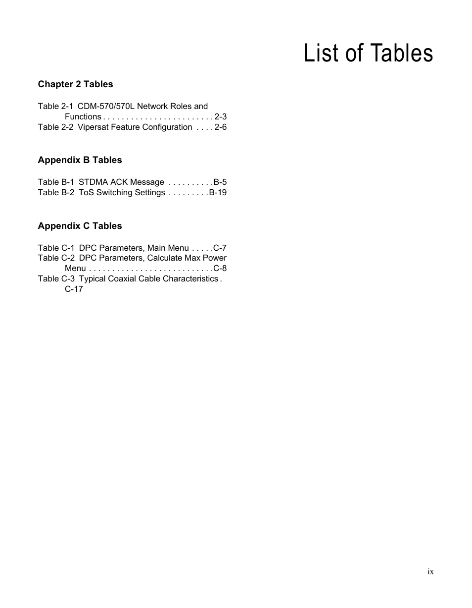 List of tables | Comtech EF Data CDM-570/570L Vipersat User Manual | Page 15 / 192