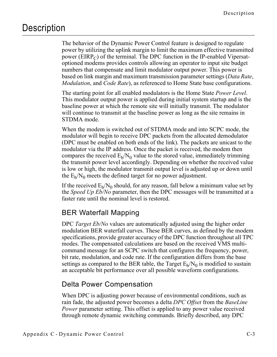Description, Ber waterfall mapping, Delta power compensation | Comtech EF Data CDM-570/570L Vipersat User Manual | Page 155 / 192