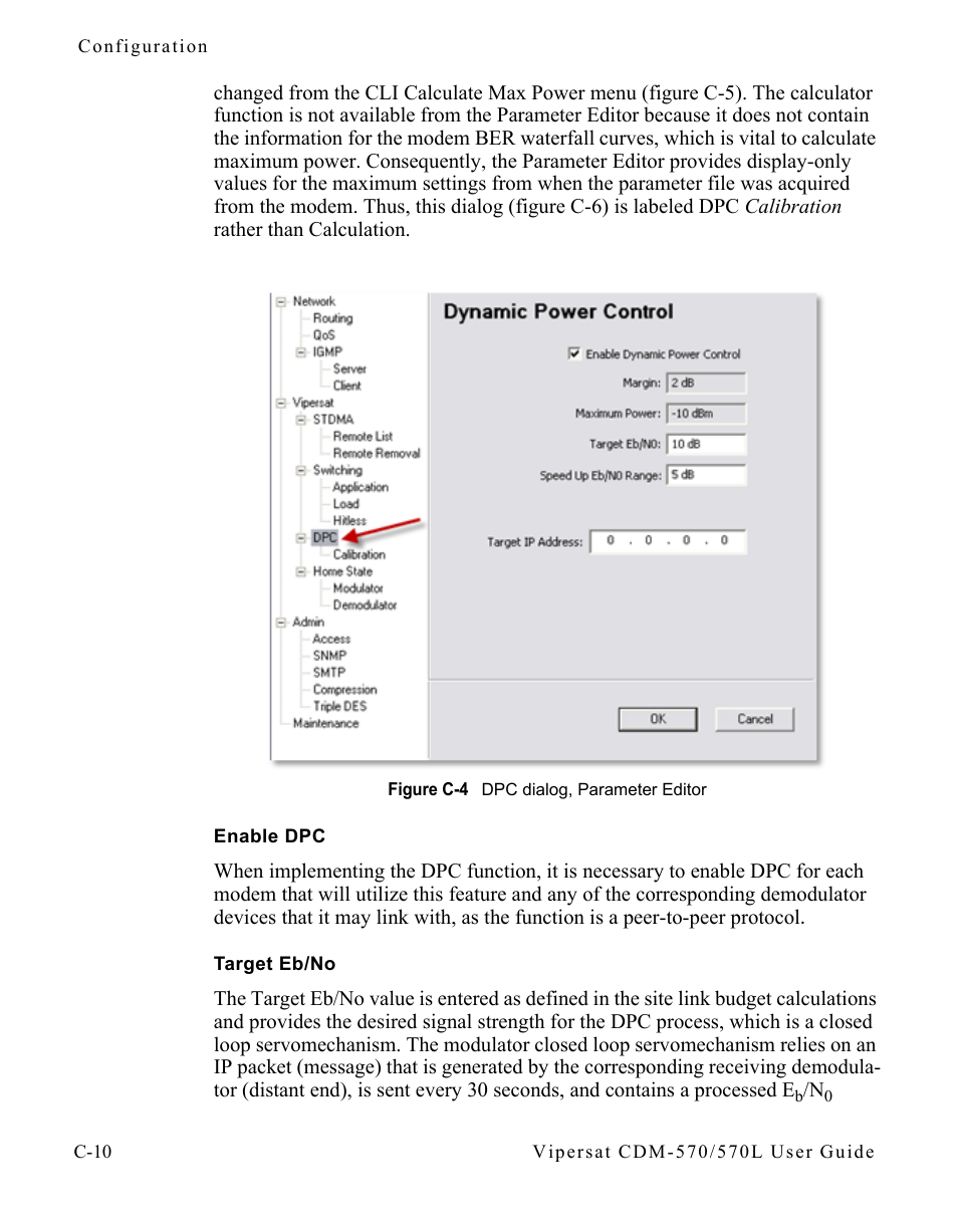 Enable dpc, Target eb/no, Figure c-4 dpc dialog, parameter editor | Comtech EF Data CDM-570/570L Vipersat User Manual | Page 162 / 192