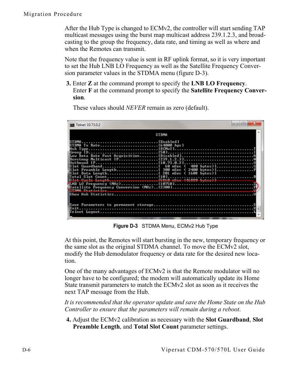 Figure d-3 stdma menu, ecmv2 hub type | Comtech EF Data CDM-570/570L Vipersat User Manual | Page 176 / 192