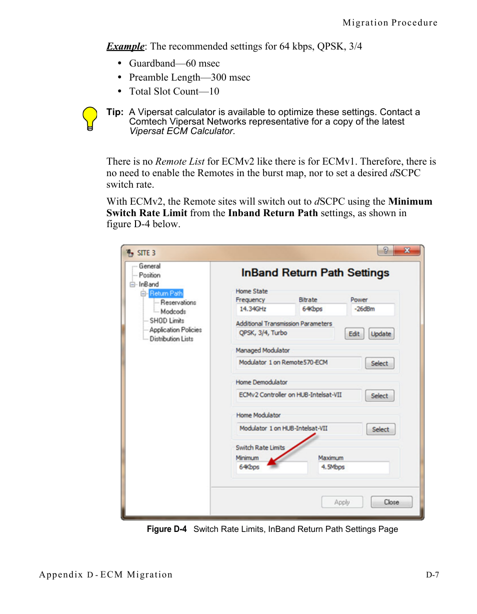 Figure d-4 switch rate limits, inband return path | Comtech EF Data CDM-570/570L Vipersat User Manual | Page 177 / 192