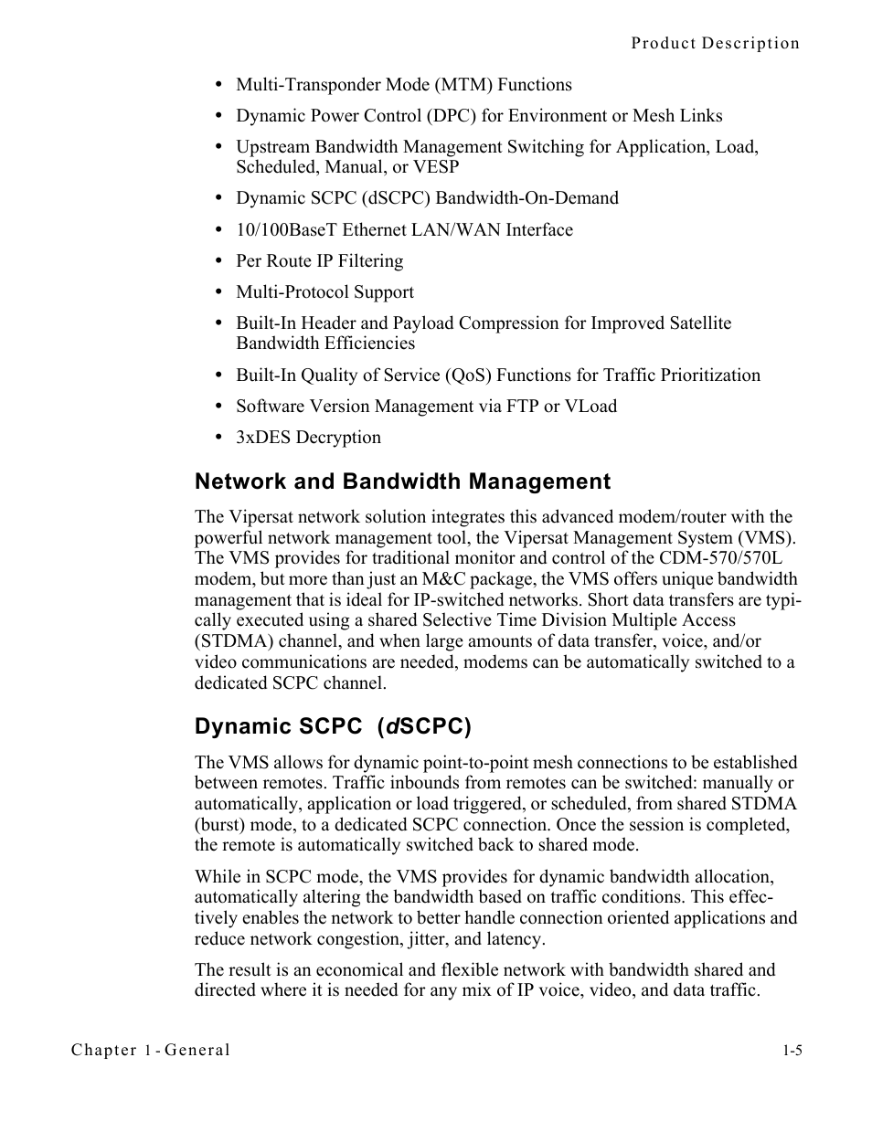 Network and bandwidth management, Dynamic scpc (dscpc), Dynamic scpc ( d scpc) | Comtech EF Data CDM-570/570L Vipersat User Manual | Page 21 / 192