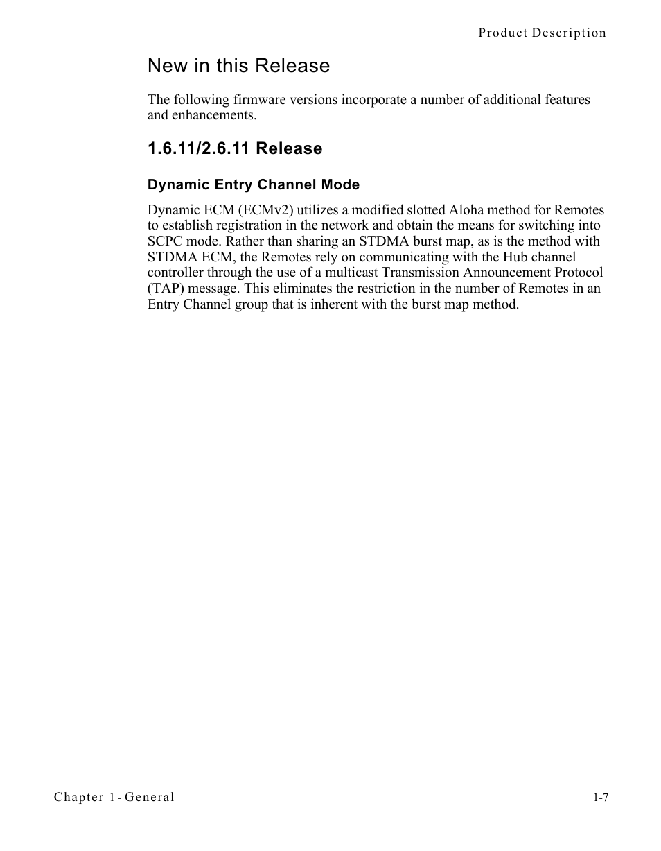New in this release, 11/2.6.11 release, Dynamic entry channel mode | New in this release -7, 11/2.6.11 release -7, Dynamic entry channel mode -7 | Comtech EF Data CDM-570/570L Vipersat User Manual | Page 23 / 192