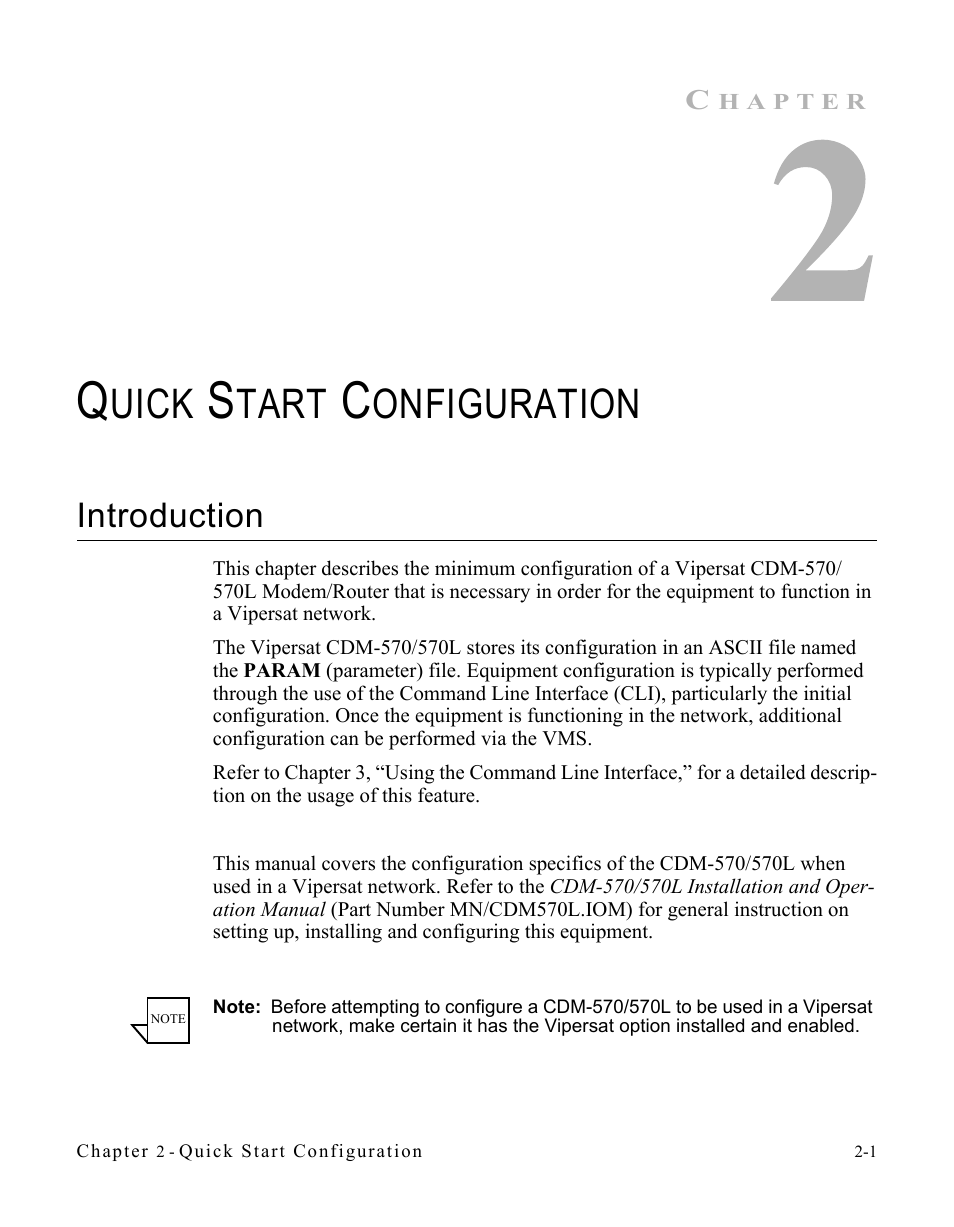 Quick start configuration, Introduction, Introduction -1 | Uick, Tart, Onfiguration | Comtech EF Data CDM-570/570L Vipersat User Manual | Page 25 / 192