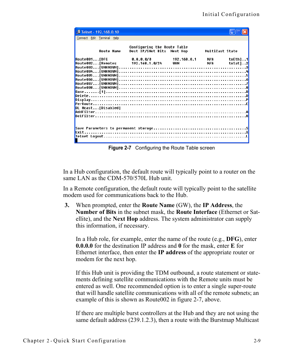 Figure 2-7 configuring the route table screen | Comtech EF Data CDM-570/570L Vipersat User Manual | Page 33 / 192