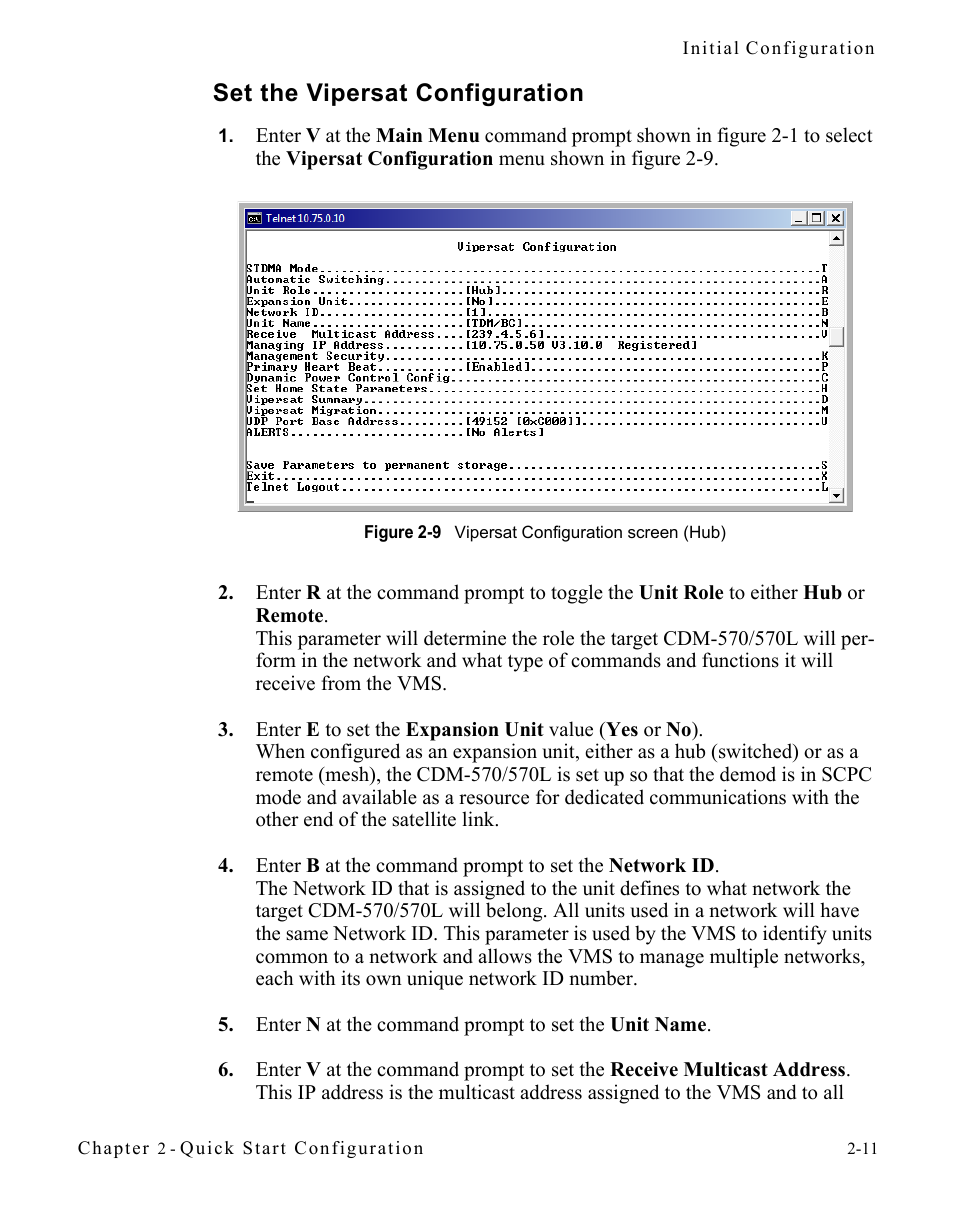 Set the vipersat configuration, Set the vipersat configuration -11, Figure 2-9 vipersat configuration screen (hub) | Set the vipersat configura | Comtech EF Data CDM-570/570L Vipersat User Manual | Page 35 / 192