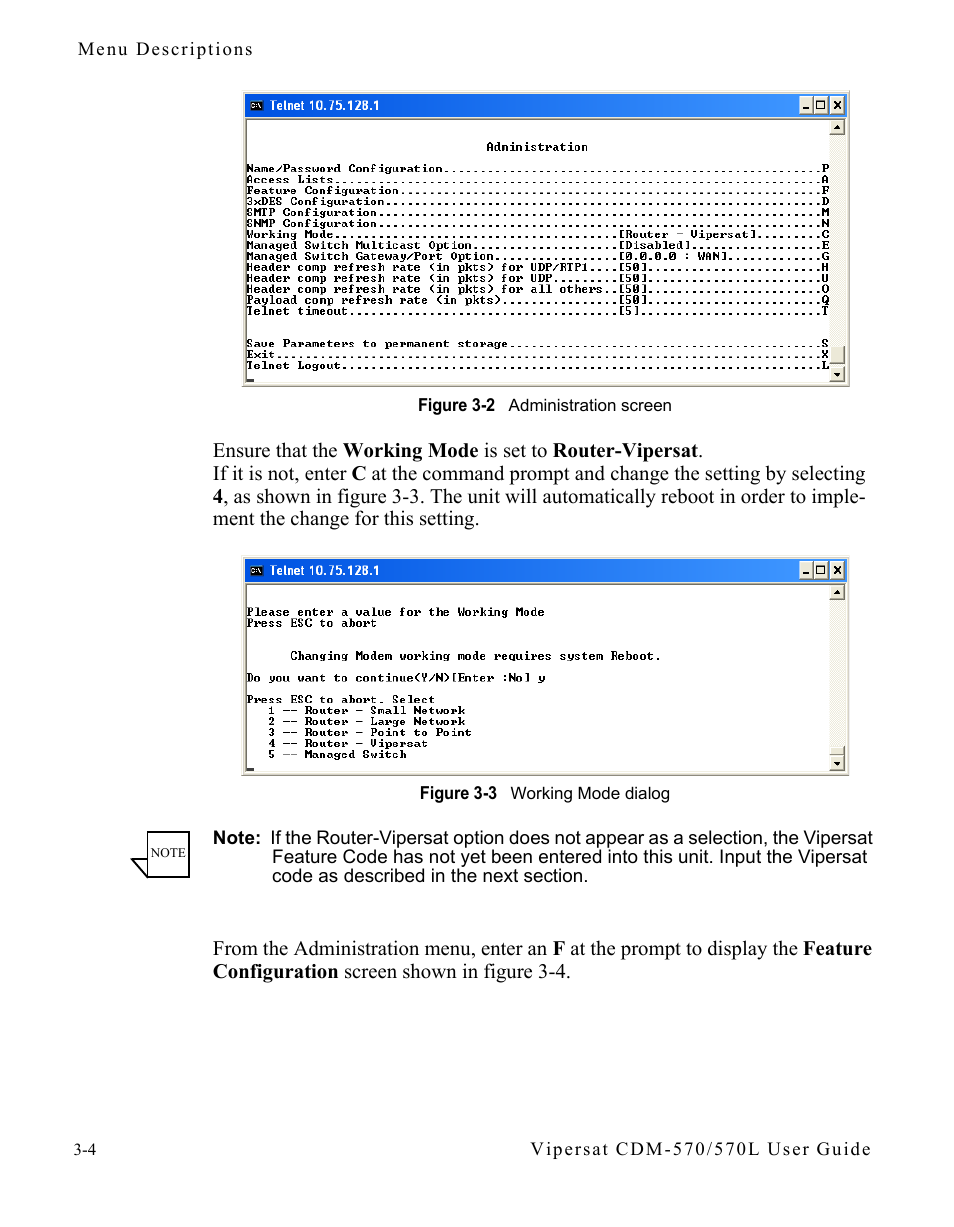 Figure 3-2 administration screen, Figure 3-3 working mode dialog, N in figure 3-2 | Comtech EF Data CDM-570/570L Vipersat User Manual | Page 40 / 192