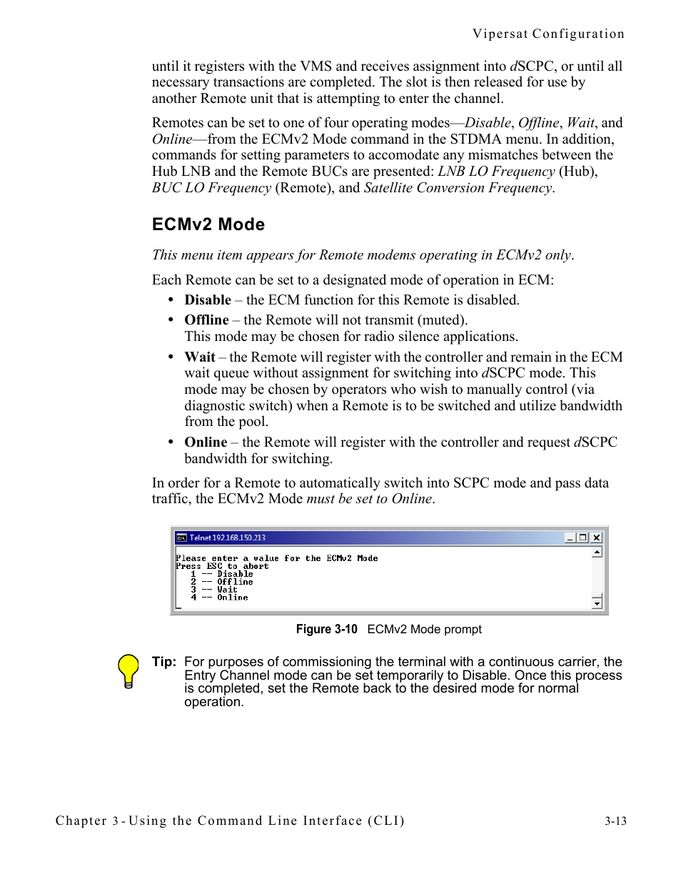 Ecmv2 mode, Ecmv2 mode -13, Figure 3-10 ecmv2 mode prompt | Comtech EF Data CDM-570/570L Vipersat User Manual | Page 49 / 192