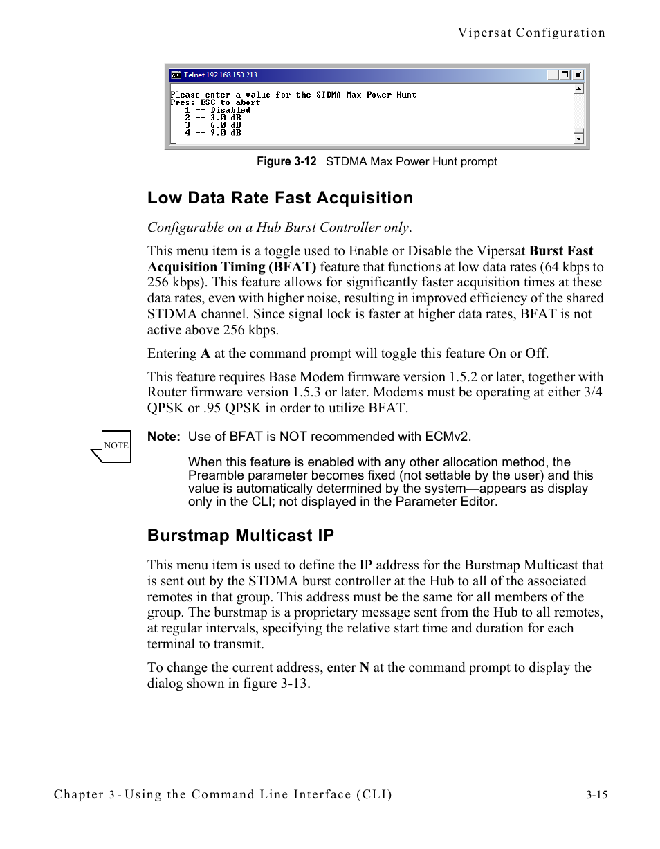 Low data rate fast acquisition, Burstmap multicast ip, Figure 3-12 stdma max power hunt prompt | Comtech EF Data CDM-570/570L Vipersat User Manual | Page 51 / 192