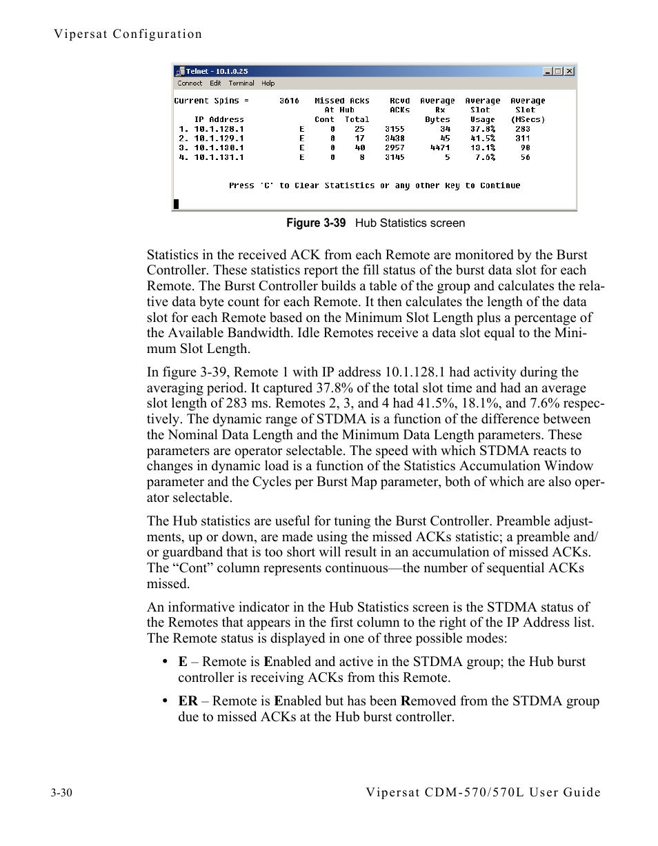 Figure 3-39 hub statistics screen | Comtech EF Data CDM-570/570L Vipersat User Manual | Page 66 / 192