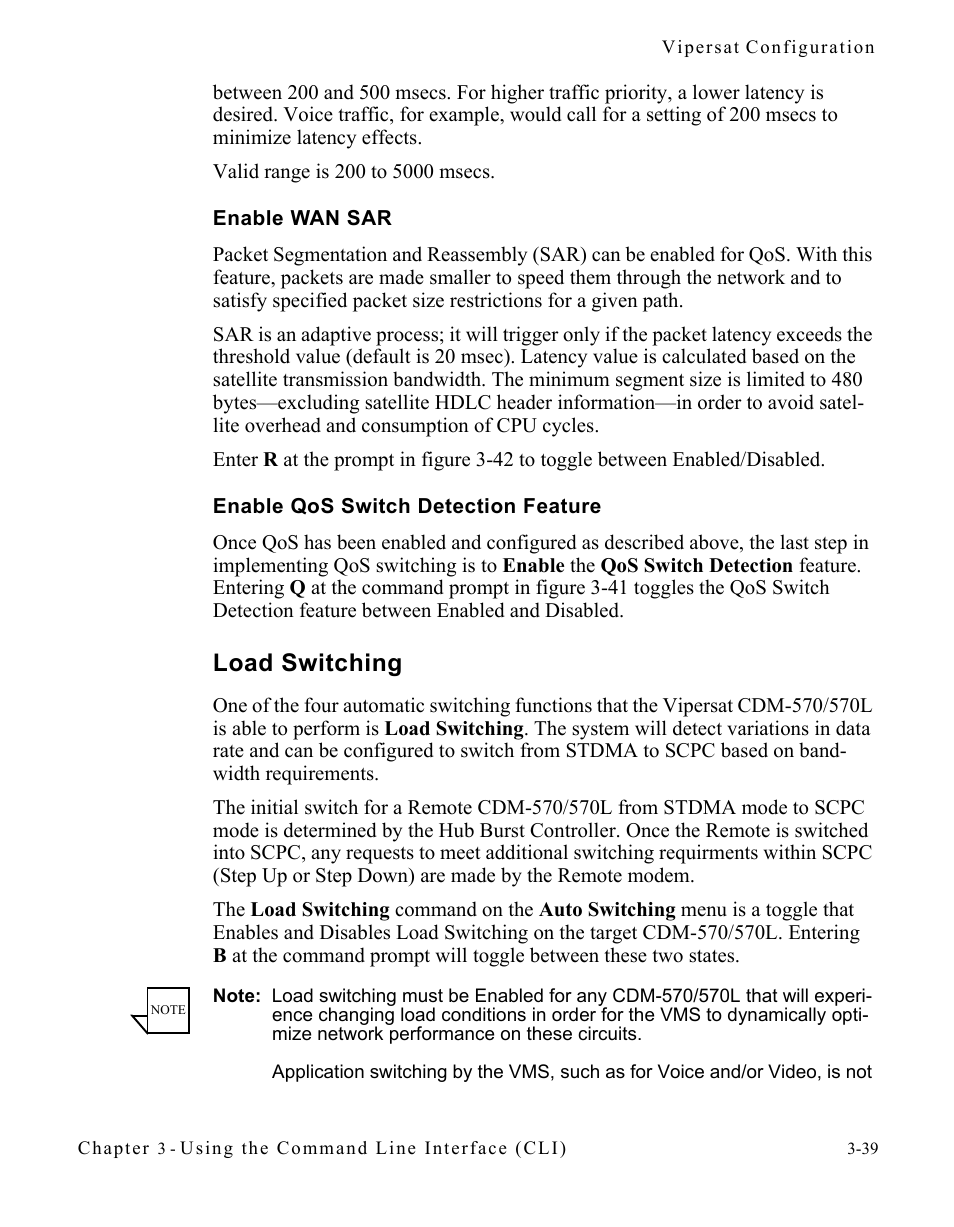 Enable wan sar, Enable qos switch detection feature, Load switching | Load switching -39 | Comtech EF Data CDM-570/570L Vipersat User Manual | Page 75 / 192