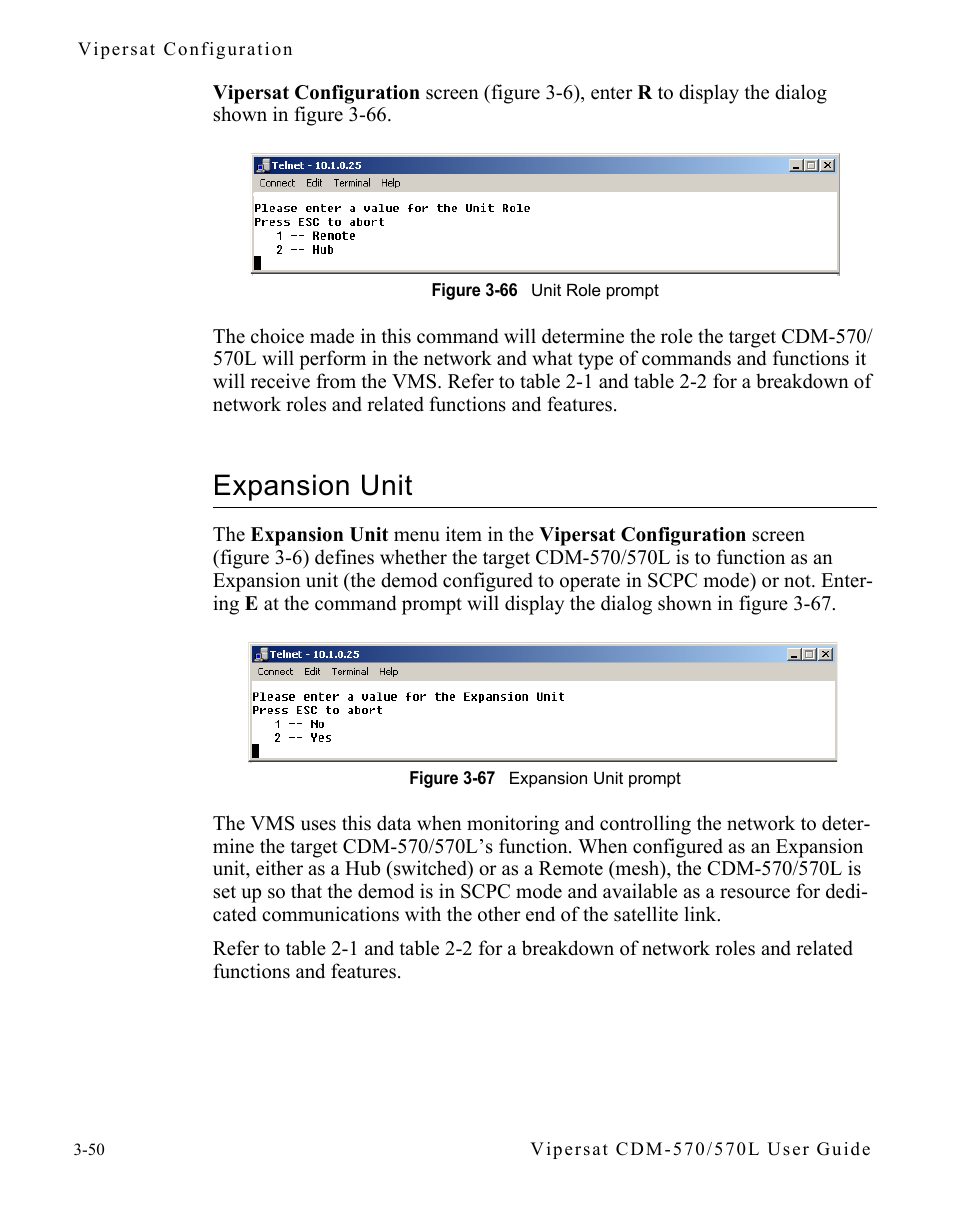 Expansion unit, Expansion unit -50, Figure 3-66 unit role prompt | Figure 3-67 expansion unit prompt, Expansion unit”, for add | Comtech EF Data CDM-570/570L Vipersat User Manual | Page 86 / 192
