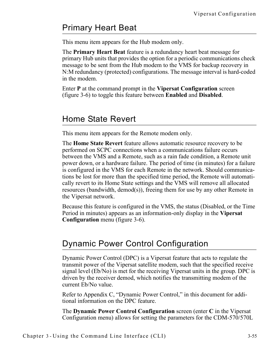 Primary heart beat, Home state revert, Dynamic power control configuration | Comtech EF Data CDM-570/570L Vipersat User Manual | Page 91 / 192