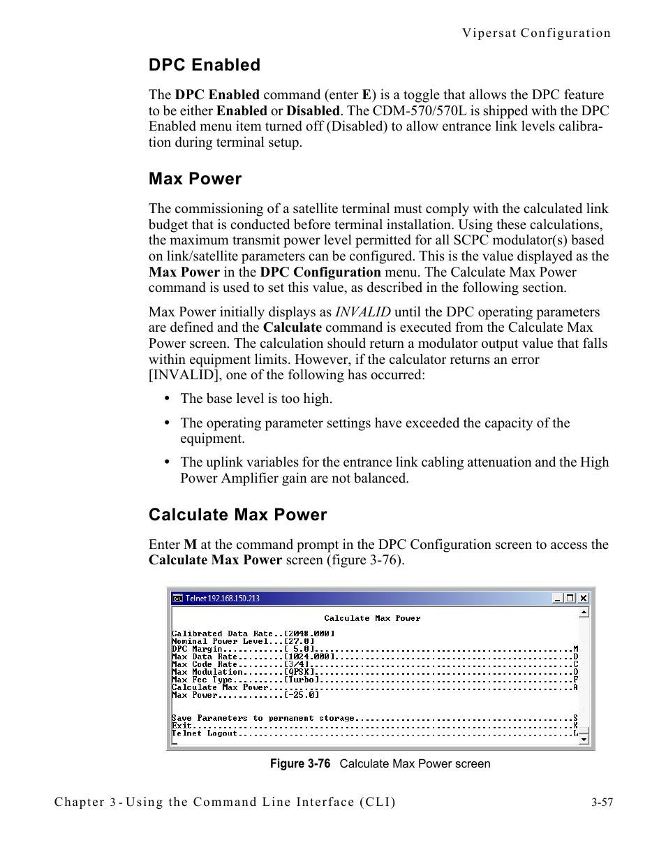 Dpc enabled, Max power, Calculate max power | Figure 3-76 calculate max power screen | Comtech EF Data CDM-570/570L Vipersat User Manual | Page 93 / 192