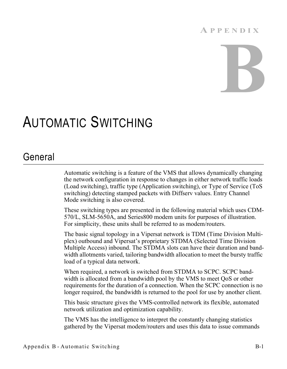 Automatic switching, General, To appendix | B, “automatic switching, Utomatic, Witching | Comtech EF Data CDD-56X Series Vipersat User Manual | Page 101 / 176