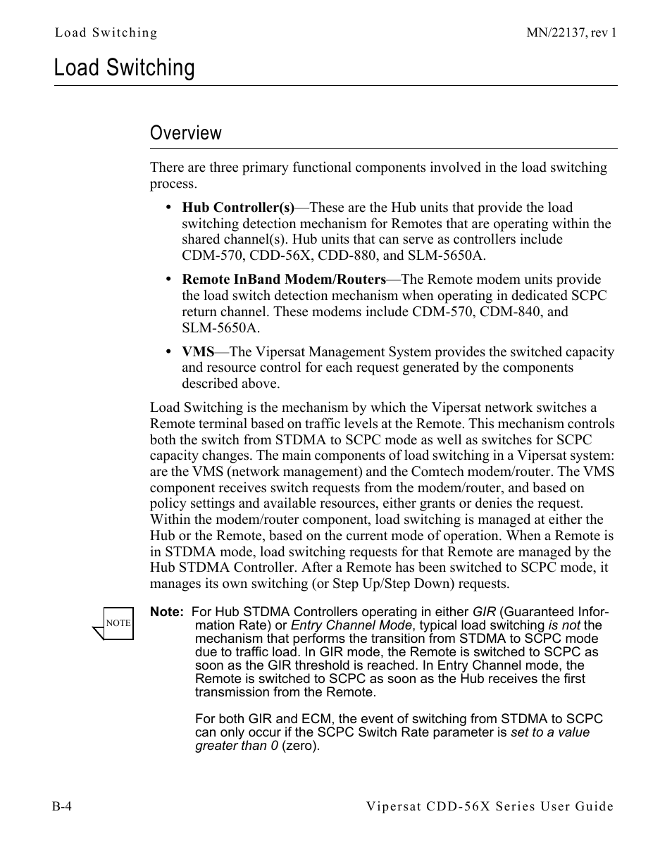 Load switching, Overview, Load switching . . . . . . . . . . . . . . . . b-4 | Overview . . . . . . . . . . . . . . . . . . b-4 | Comtech EF Data CDD-56X Series Vipersat User Manual | Page 104 / 176