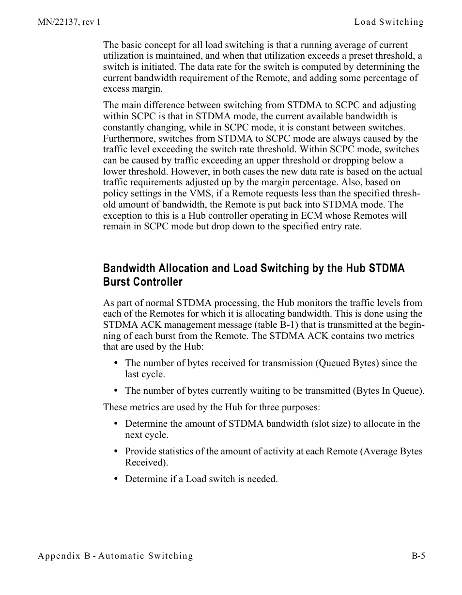 Bandwidth allocation and load switching by, The hub stdma burst controller . . .b-5 | Comtech EF Data CDD-56X Series Vipersat User Manual | Page 105 / 176