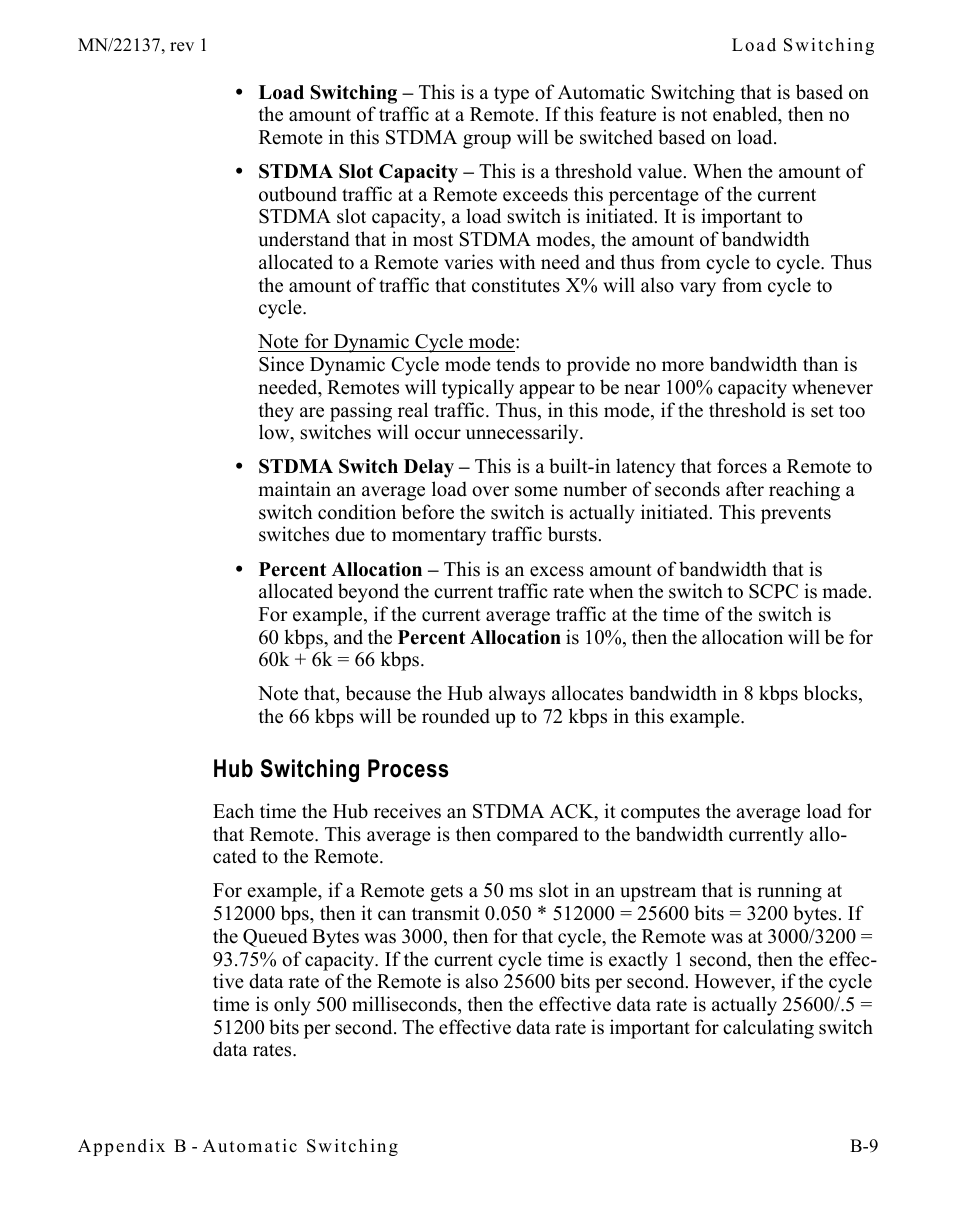Hub switching process, Hub switching process . . . . . . . . .b-9 | Comtech EF Data CDD-56X Series Vipersat User Manual | Page 109 / 176