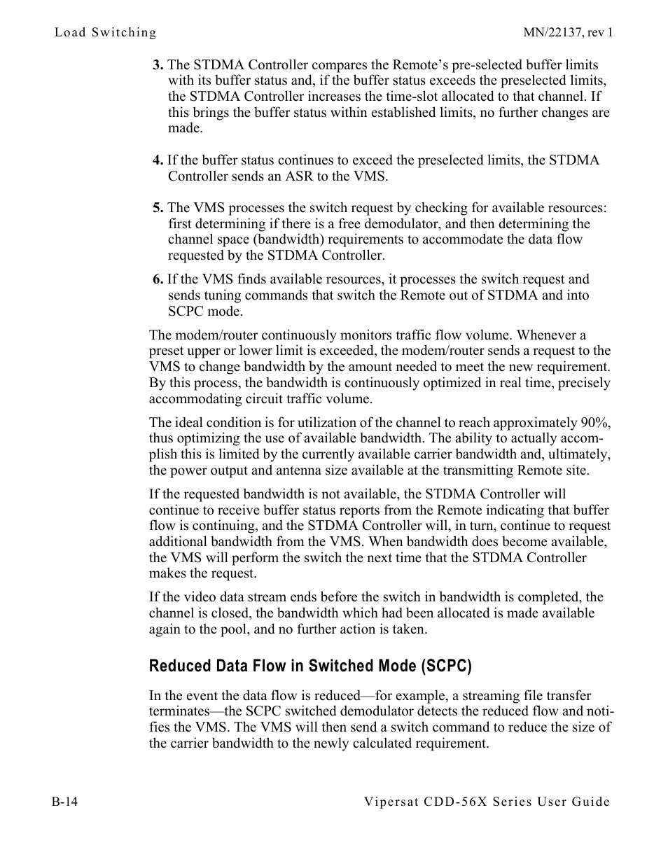 Reduced data flow in switched mode (scpc), Reduced data flow in switched mode, Scpc) . . . . . . . . . . . . . . . b-14 | Comtech EF Data CDD-56X Series Vipersat User Manual | Page 114 / 176