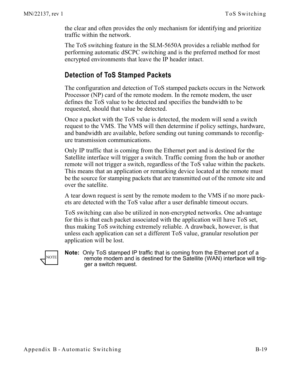 Detection of tos stamped packets, Detection of tos stamped packets . . b-19 | Comtech EF Data CDD-56X Series Vipersat User Manual | Page 119 / 176
