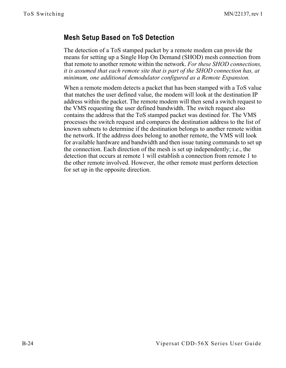 Mesh setup based on tos detection, Mesh setup based on tos detection . b-24 | Comtech EF Data CDD-56X Series Vipersat User Manual | Page 124 / 176