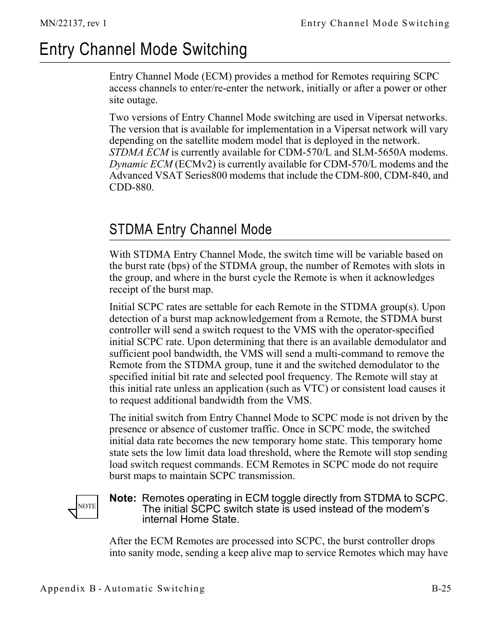 Entry channel mode switching, Stdma entry channel mode, Entry channel mode switching . . . . . . . . b-25 | Stdma entry channel mode . . . . . . . b-25 | Comtech EF Data CDD-56X Series Vipersat User Manual | Page 125 / 176