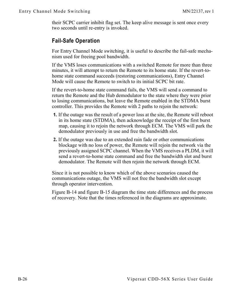 Fail-safe operation, Fail-safe operation . . . . . . . . . . b-26 | Comtech EF Data CDD-56X Series Vipersat User Manual | Page 126 / 176