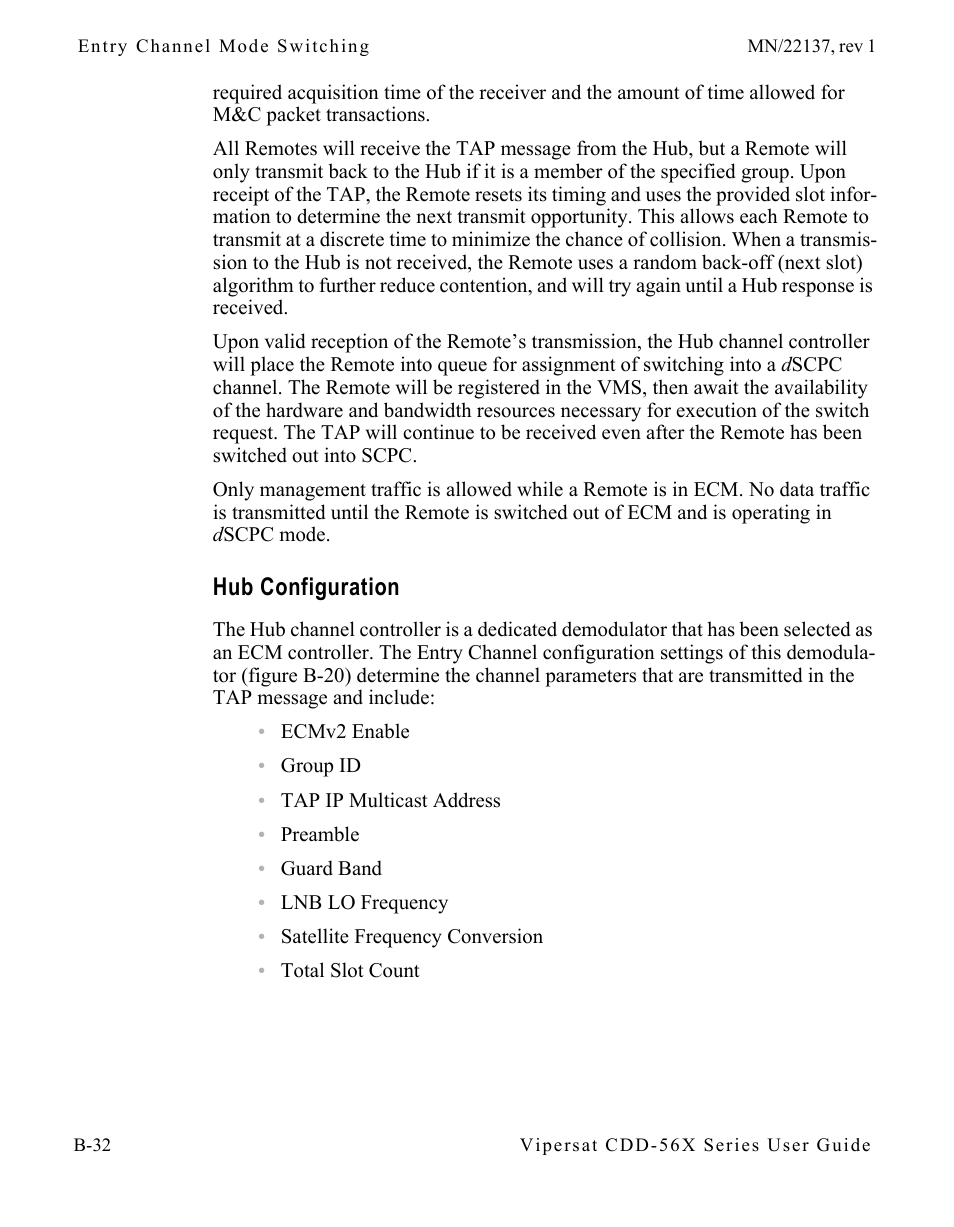 Hub configuration, Hub configuration . . . . . . . . . . . b-32 | Comtech EF Data CDD-56X Series Vipersat User Manual | Page 132 / 176