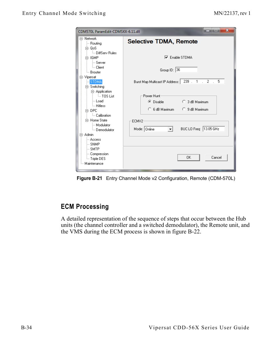 Ecm processing, Ecm processing . . . . . . . . . . . . b-34, Figure b-21 entry channel mode v2 configuration | Remote (cdm-570l) | Comtech EF Data CDD-56X Series Vipersat User Manual | Page 134 / 176