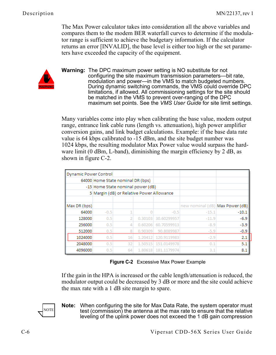 Figure c-2 excessive max power example | Comtech EF Data CDD-56X Series Vipersat User Manual | Page 142 / 176