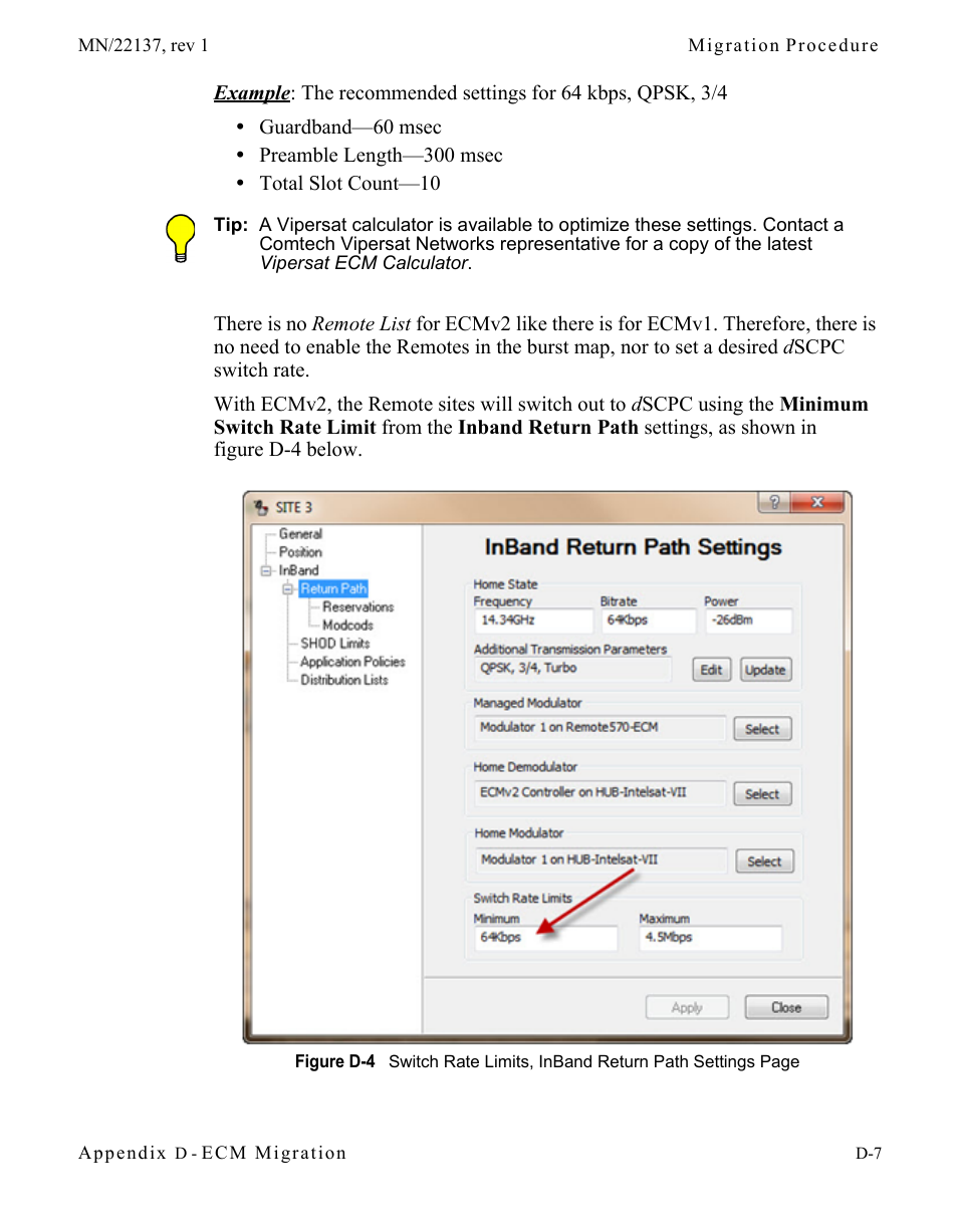 Figure d-4 switch rate limits, inband return path | Comtech EF Data CDD-56X Series Vipersat User Manual | Page 161 / 176