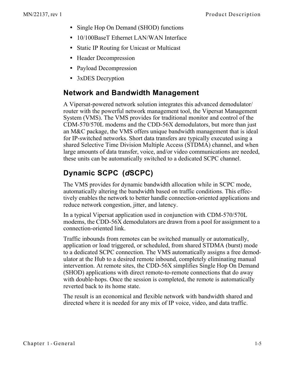 Network and bandwidth management, Dynamic scpc (dscpc), Dynamic scpc ( d scpc) | Comtech EF Data CDD-56X Series Vipersat User Manual | Page 19 / 176