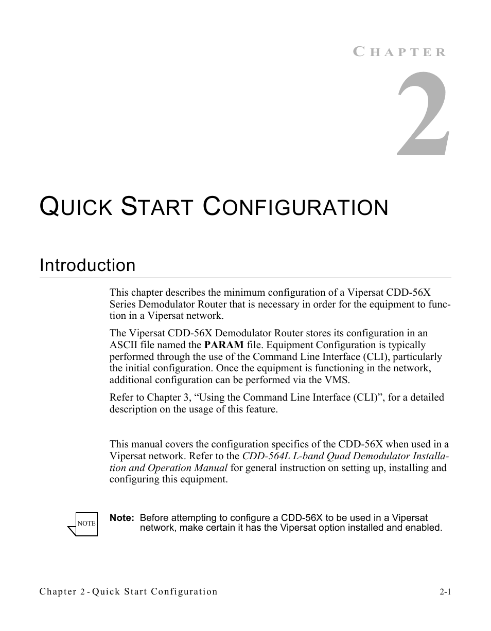 Quick start configuration, Introduction, Introduction -1 | Uick, Tart, Onfiguration | Comtech EF Data CDD-56X Series Vipersat User Manual | Page 23 / 176