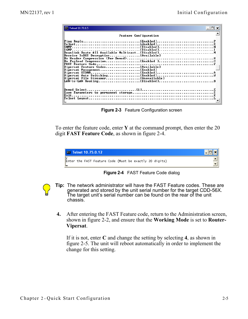 Figure 2-3 feature configuration screen, Figure 2-4 fast feature code dialog | Comtech EF Data CDD-56X Series Vipersat User Manual | Page 27 / 176