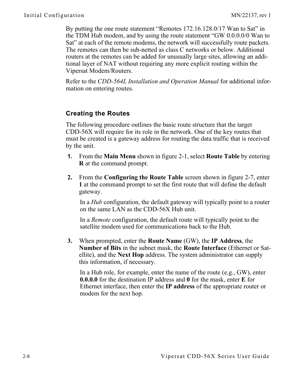 Creating the routes, Creating the routes -8 | Comtech EF Data CDD-56X Series Vipersat User Manual | Page 30 / 176