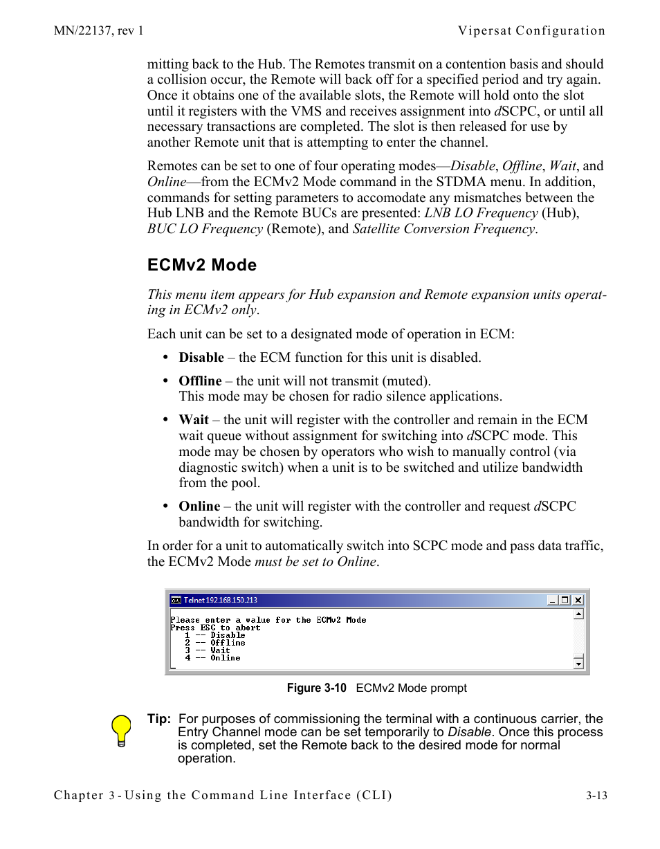 Ecmv2 mode, Ecmv2 mode -13, Figure 3-10 ecmv2 mode prompt | Comtech EF Data CDD-56X Series Vipersat User Manual | Page 47 / 176