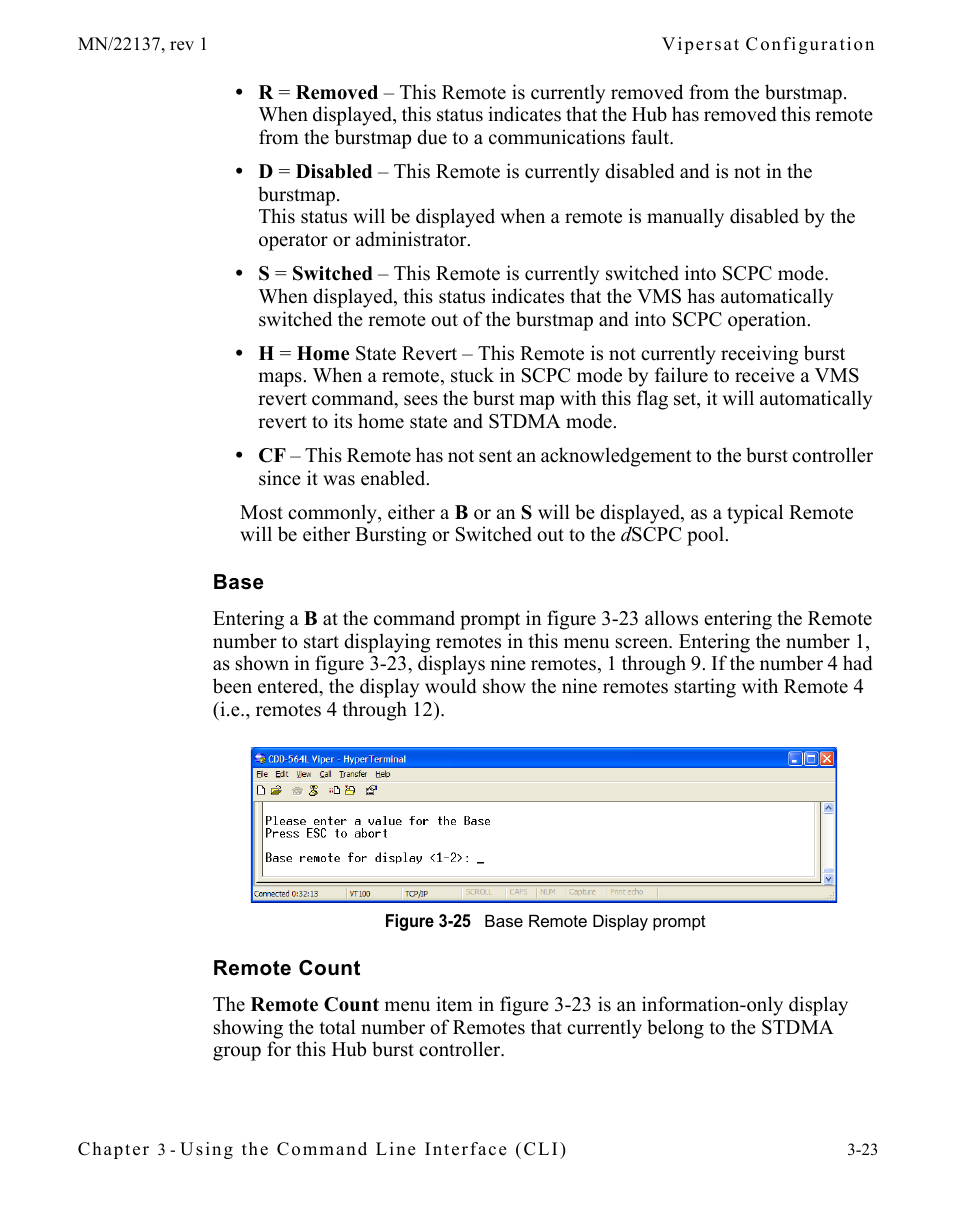 Base, Remote count, Base -23 remote count -23 | Figure 3-25 base remote display prompt | Comtech EF Data CDD-56X Series Vipersat User Manual | Page 57 / 176
