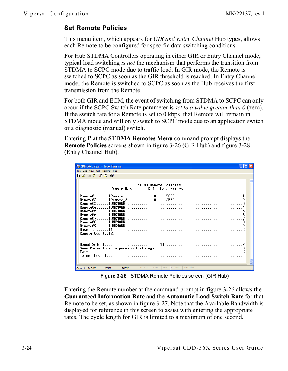 Set remote policies, Set remote policies -24, Figure 3-26 stdma remote policies screen (gir | Hub) | Comtech EF Data CDD-56X Series Vipersat User Manual | Page 58 / 176