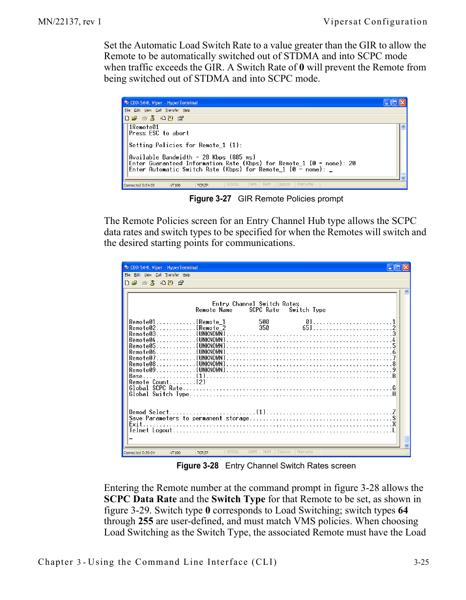 Figure 3-27 gir remote policies prompt, Figure 3-28 entry channel switch rates screen, Set, as shown in figure 3-27. note | Comtech EF Data CDD-56X Series Vipersat User Manual | Page 59 / 176