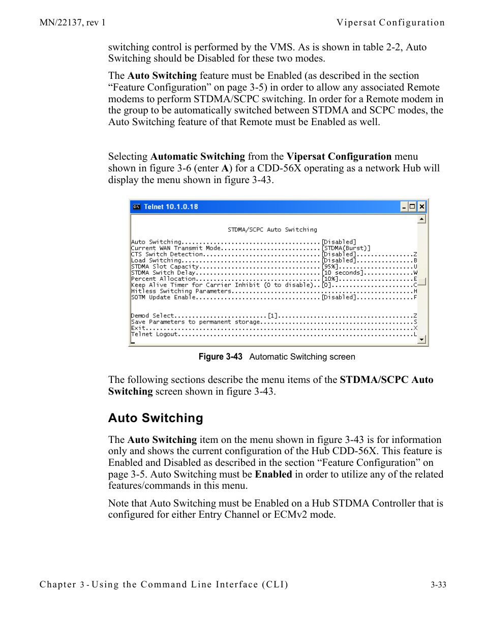 Auto switching, Auto switching -33, Figure 3-43 automatic switching screen | Comtech EF Data CDD-56X Series Vipersat User Manual | Page 67 / 176