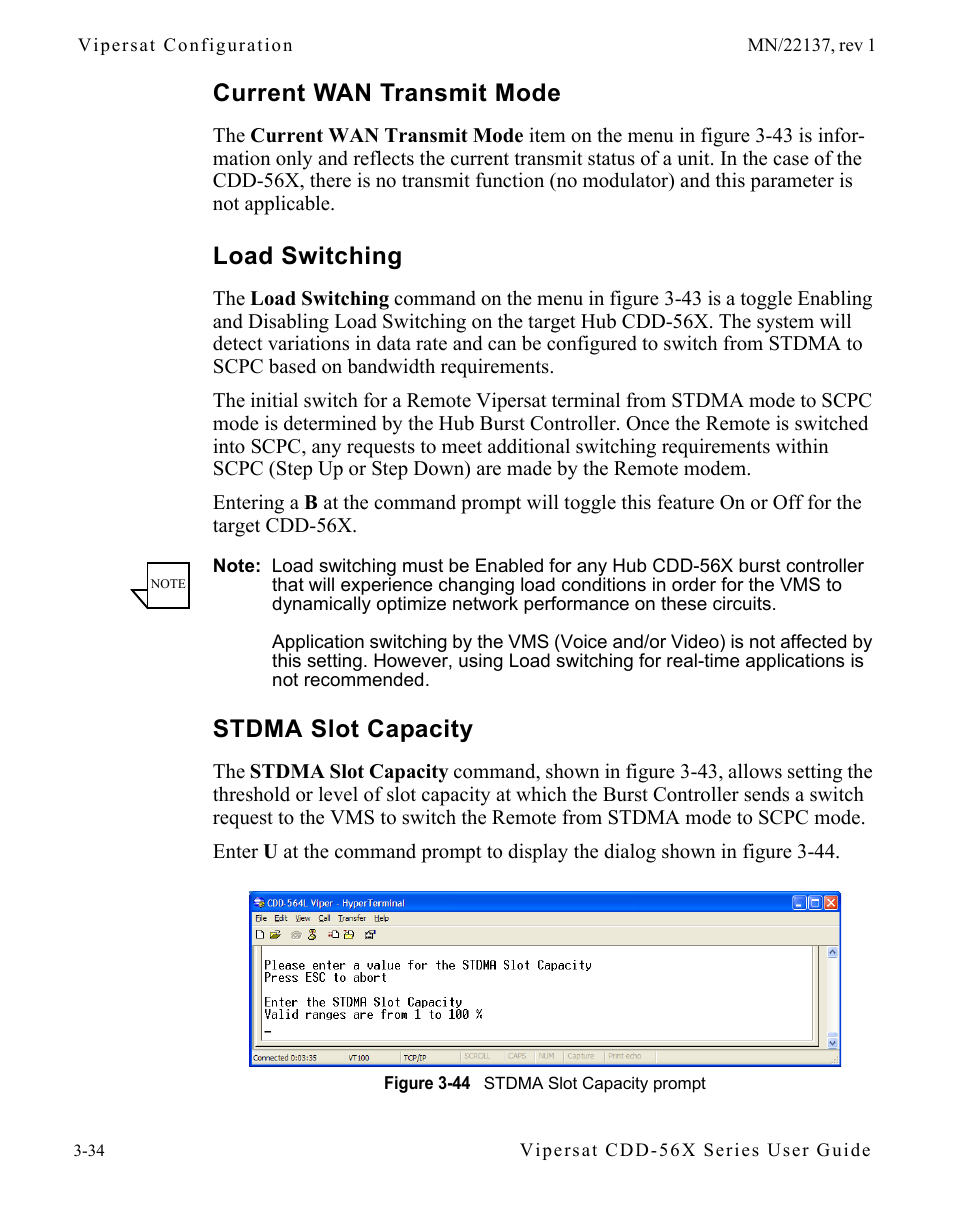 Current wan transmit mode, Load switching, Stdma slot capacity | Figure 3-44 stdma slot capacity prompt | Comtech EF Data CDD-56X Series Vipersat User Manual | Page 68 / 176