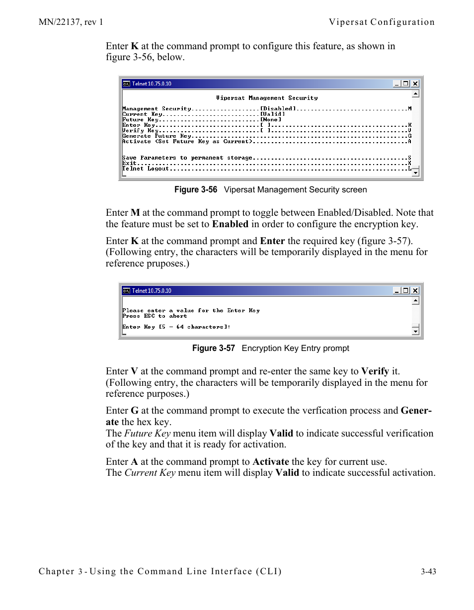 Figure 3-56 vipersat management security screen, Figure 3-57 encryption key entry prompt | Comtech EF Data CDD-56X Series Vipersat User Manual | Page 77 / 176