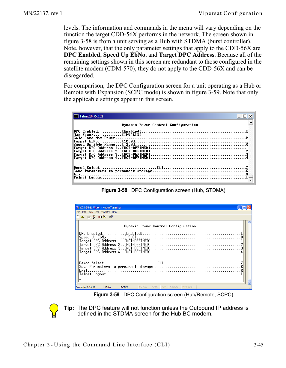Figure 3-58 dpc configuration screen (hub, Stdma), Figure 3-59 dpc configuration screen (hub | Remote, scpc) | Comtech EF Data CDD-56X Series Vipersat User Manual | Page 79 / 176