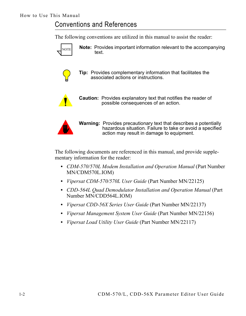 Conventions and references, Conventions and references -2 | Comtech EF Data CDM-570/L Vipersat Parameter Editor User Manual | Page 14 / 96