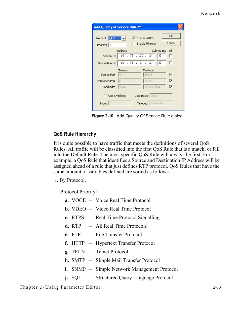 Qos rule hierarchy, Figure 2-10 add quality of service rule dialog | Comtech EF Data CDM-570/L Vipersat Parameter Editor User Manual | Page 29 / 96