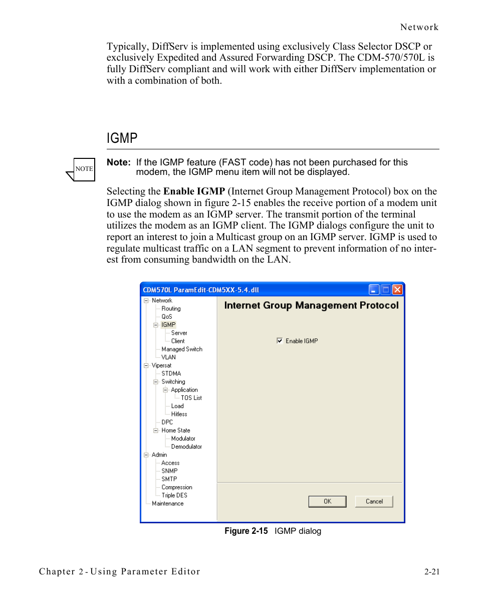 Igmp, Igmp -21, Figure 2-15 igmp dialog -21 | Comtech EF Data CDM-570/L Vipersat Parameter Editor User Manual | Page 37 / 96